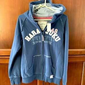 English Next brand cool blue cotton hoodie Girls Age 12 NWT logo zipped front